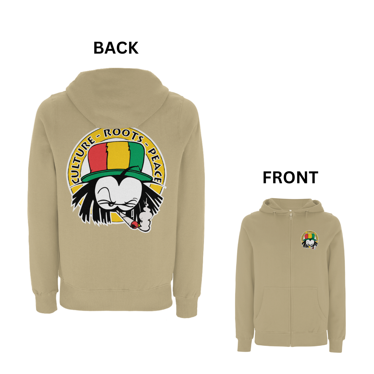 Dready Culture Roots & Peace Front and Back Print Zip Hood