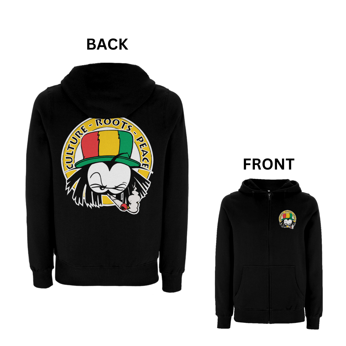 Dready Culture Roots & Peace Front and Back Print Zip Hood